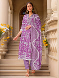 Purple Pure Cotton Straight Kurta Set — front view — pure cotton ethnic wear women