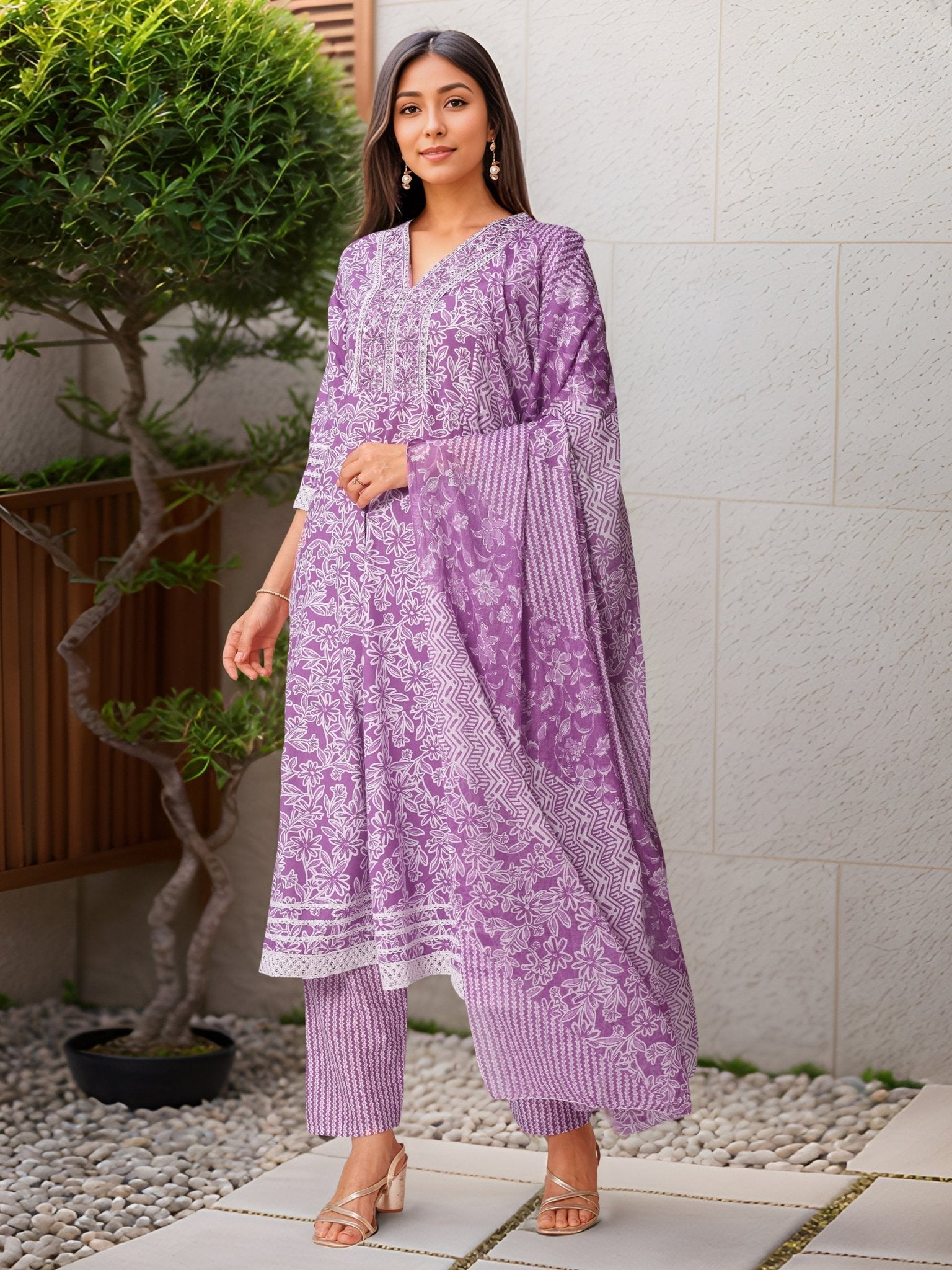 Purple Straight Kurta Set — front view — pure cotton ethnic wear women