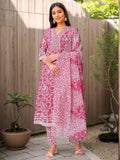 Pink Printed Pure Cotton Ethnic Kurta Set — front view — pure cotton ethnic wear women