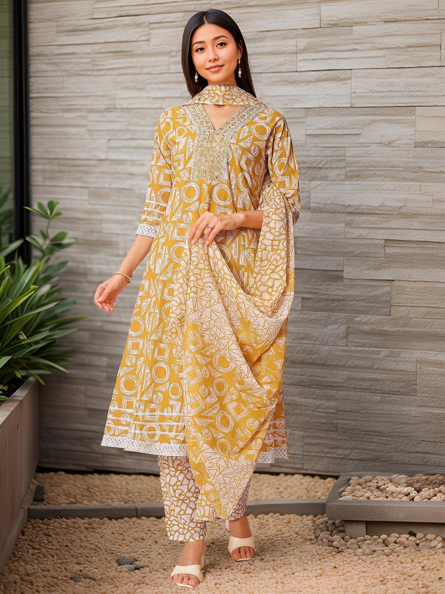 Ethnic Yellow Pure Cotton Printed Kurta Set — festive styling — summer pure cotton — Banwaree