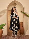 Black Pure Cotton Kurta Set with Printed Dupatta — front view — pure cotton ethnic wear women