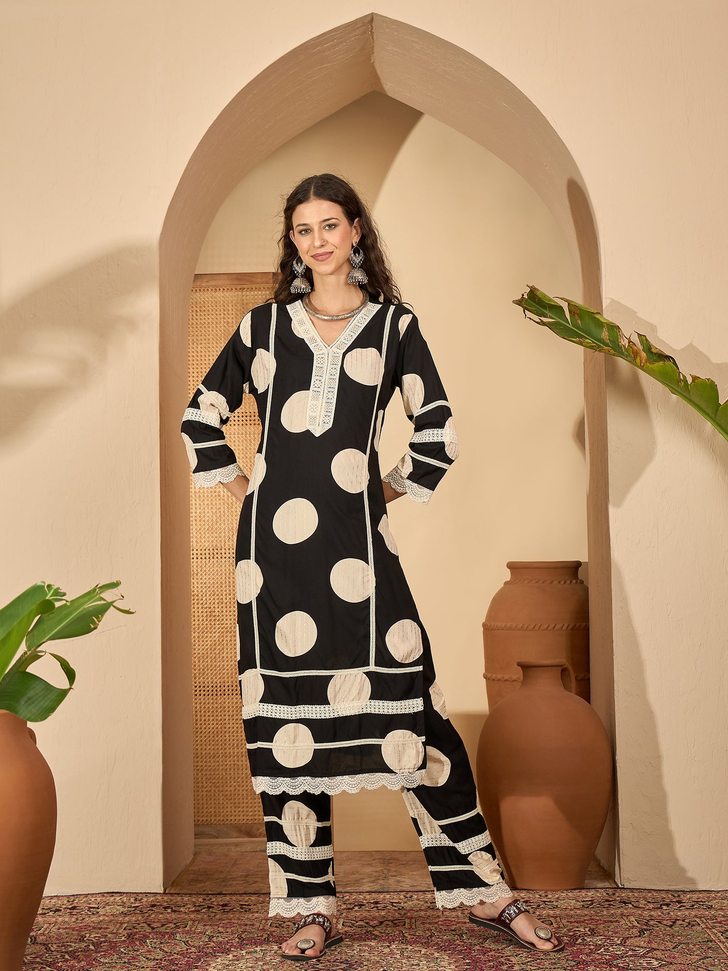 Black Pure Cotton Kurta Set with Printed Dupatta — complete 3-piece set — Black Pure Cotton