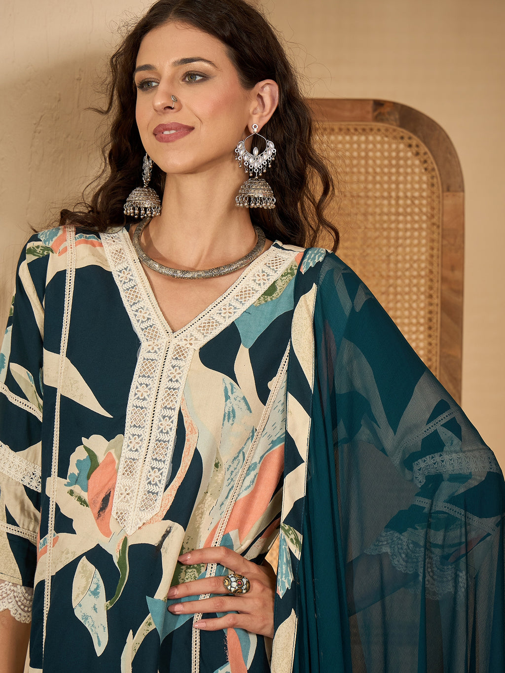 Blue Pure Cotton Festive Kurta Set — fabric detail — Blue comfortable pure cotton