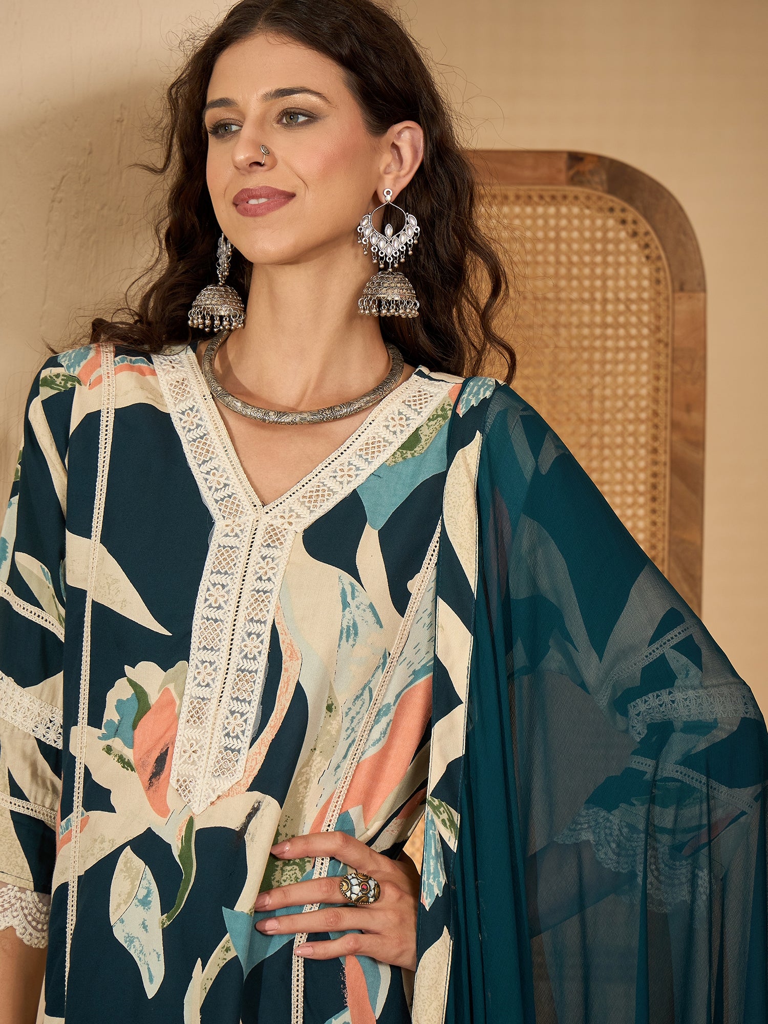 Blue Pure Cotton Festive Kurta Set — fabric detail — Blue comfortable pure cotton