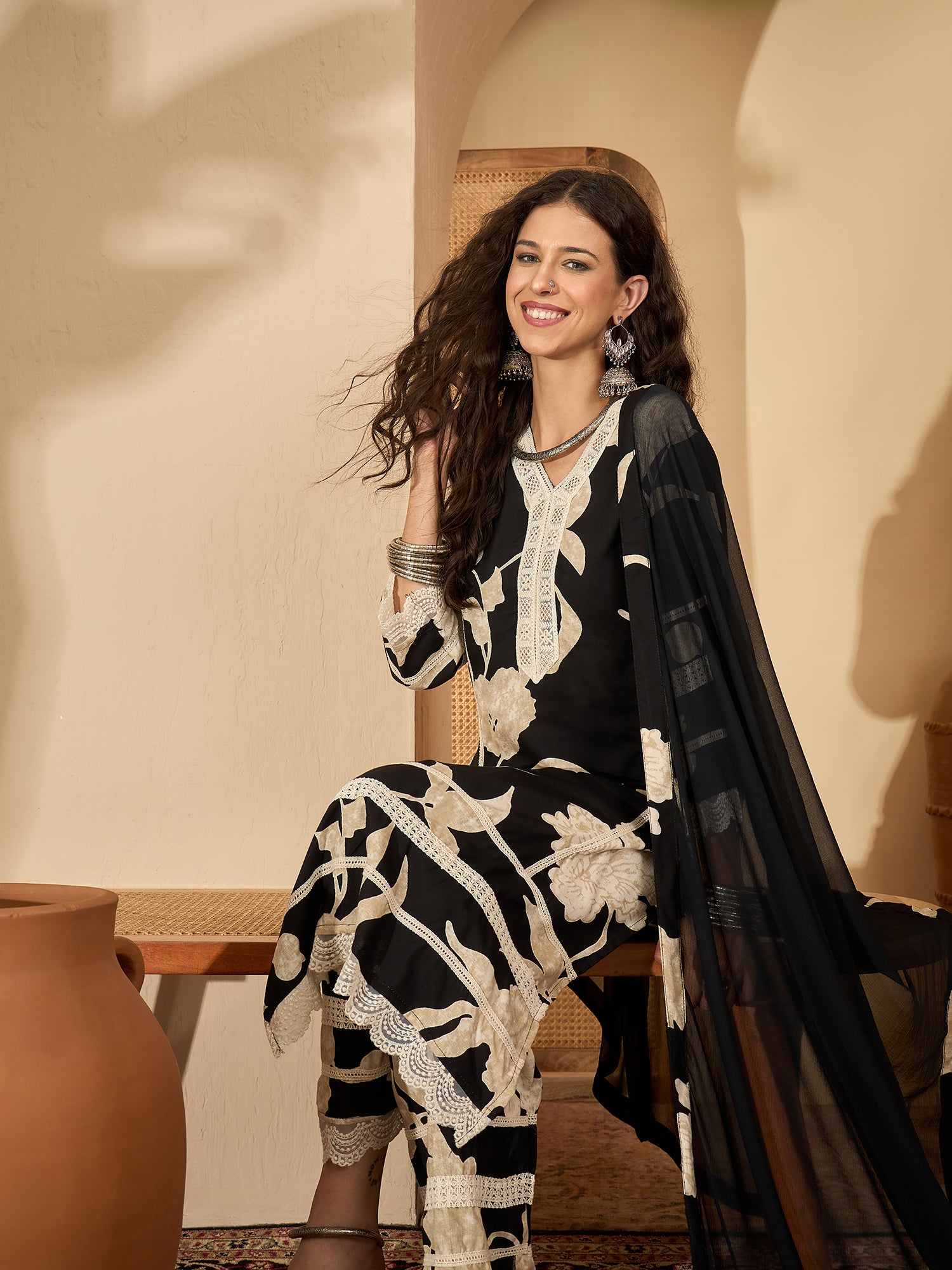 Black Printed Kurta Set — front view — pure cotton ethnic wear women