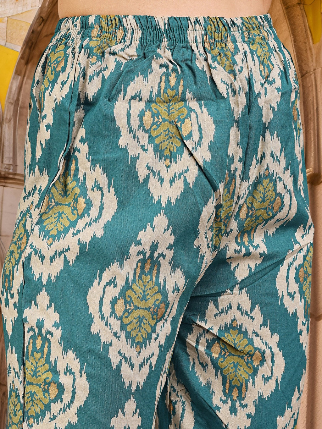 Green Pure Cotton Printed Ethnic Kurta Set — complete 3-piece set — Green Pure Cotton