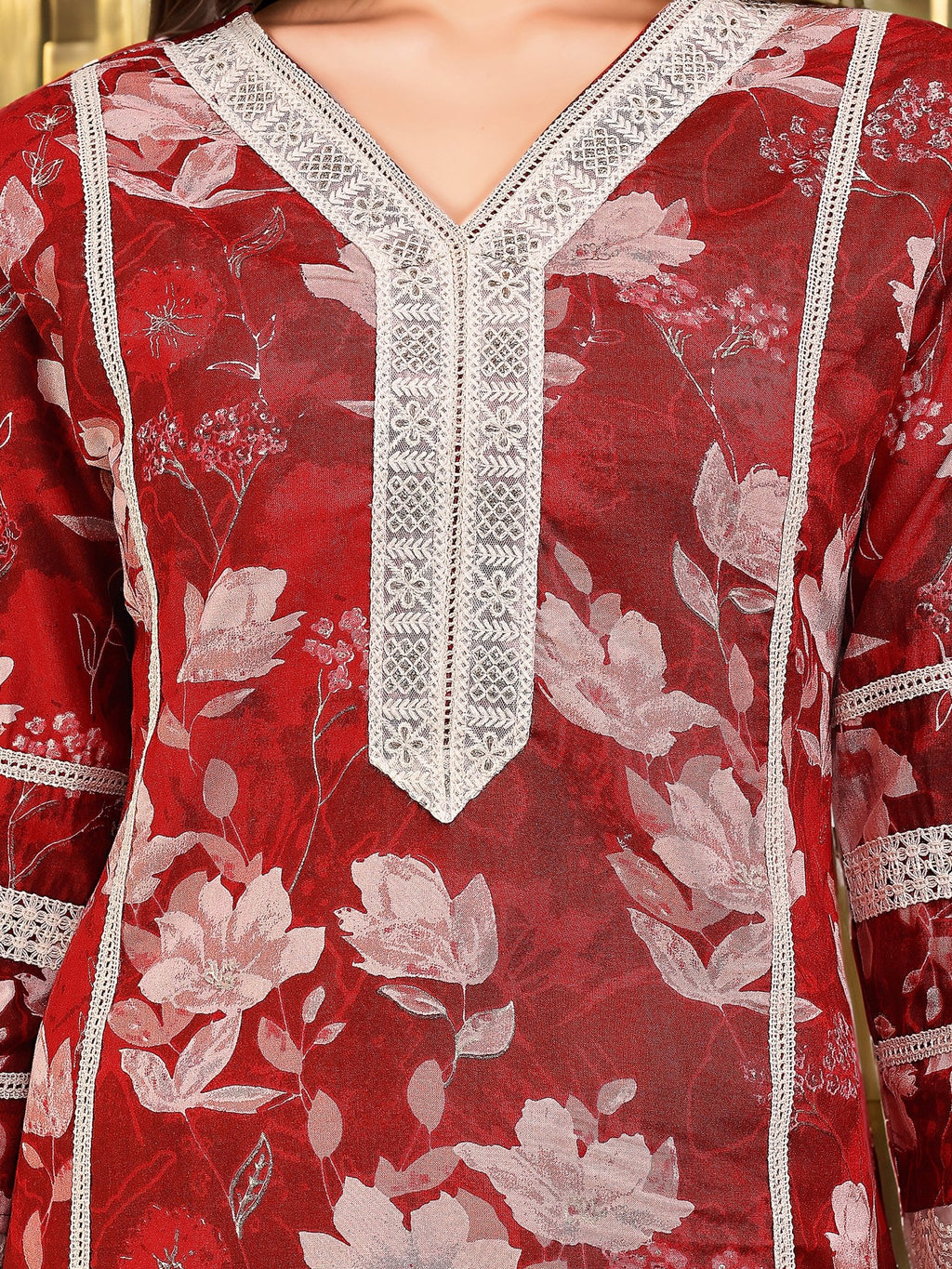 Printed Maroon Pure Cotton Kurta Set — fabric detail — Maroon comfortable pure cotton