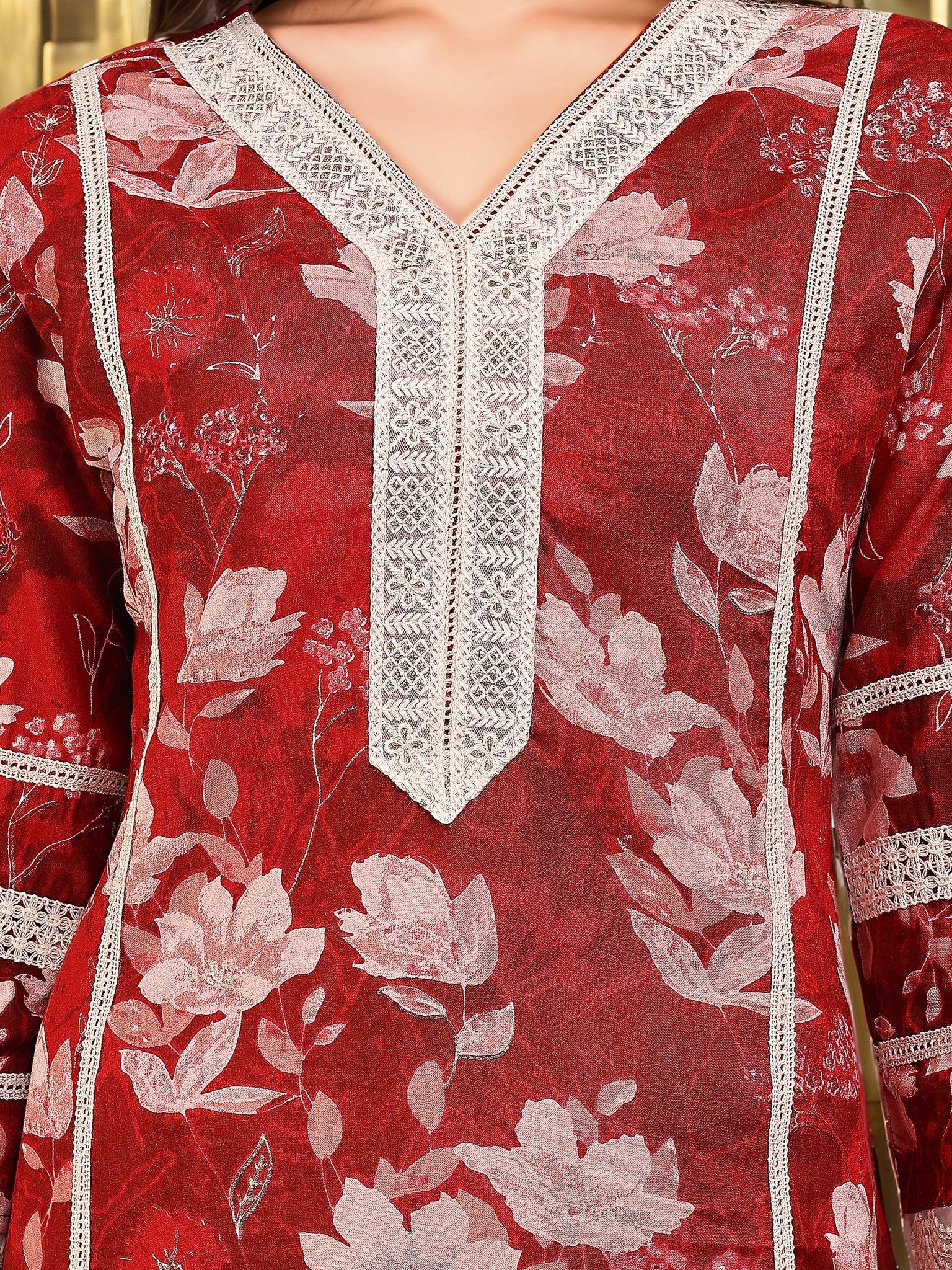 Printed Maroon Pure Cotton Kurta Set — fabric detail — Maroon comfortable pure cotton