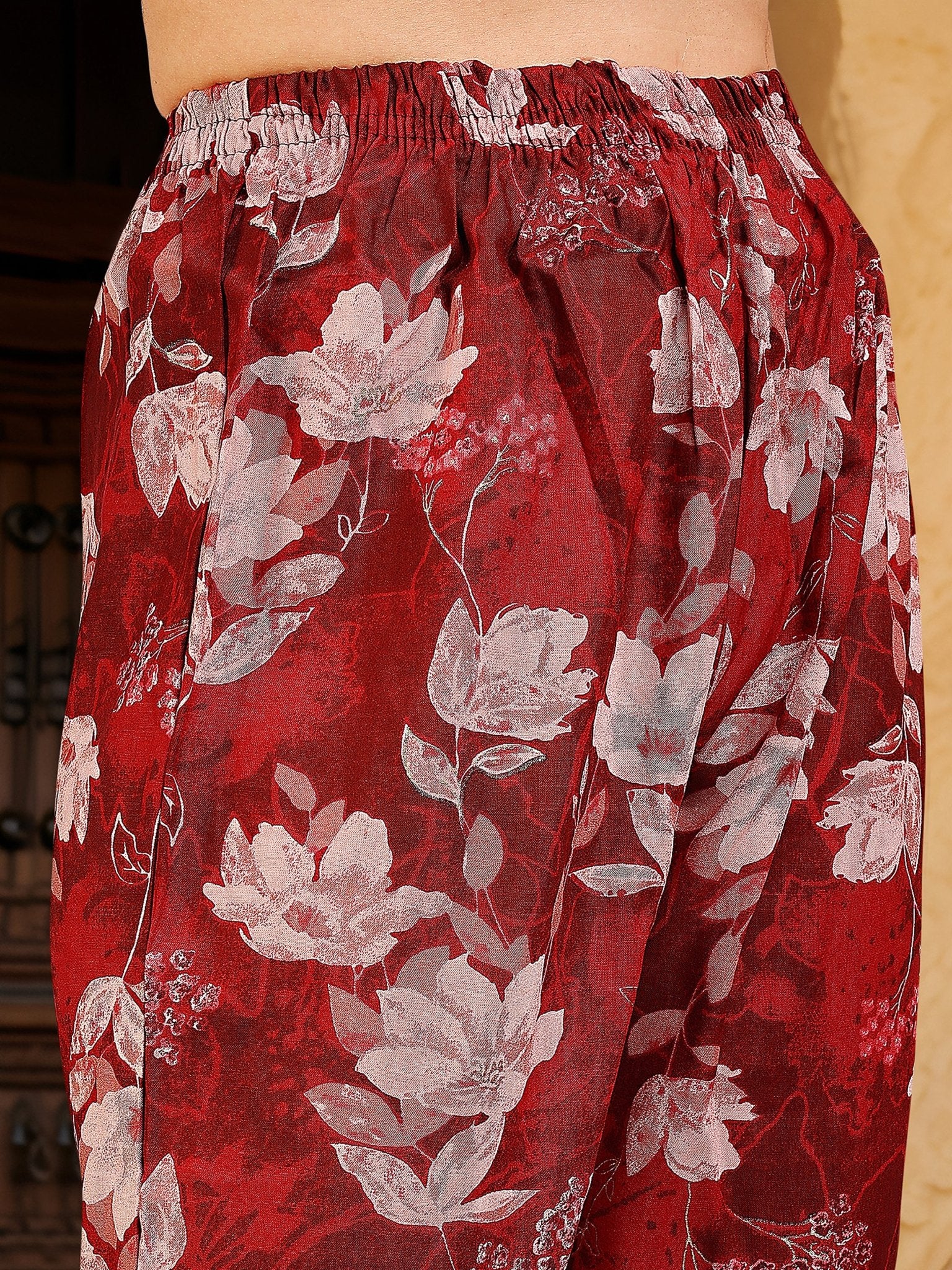 Printed Maroon Pure Cotton Kurta Set — complete 3-piece set — Maroon Pure Cotton