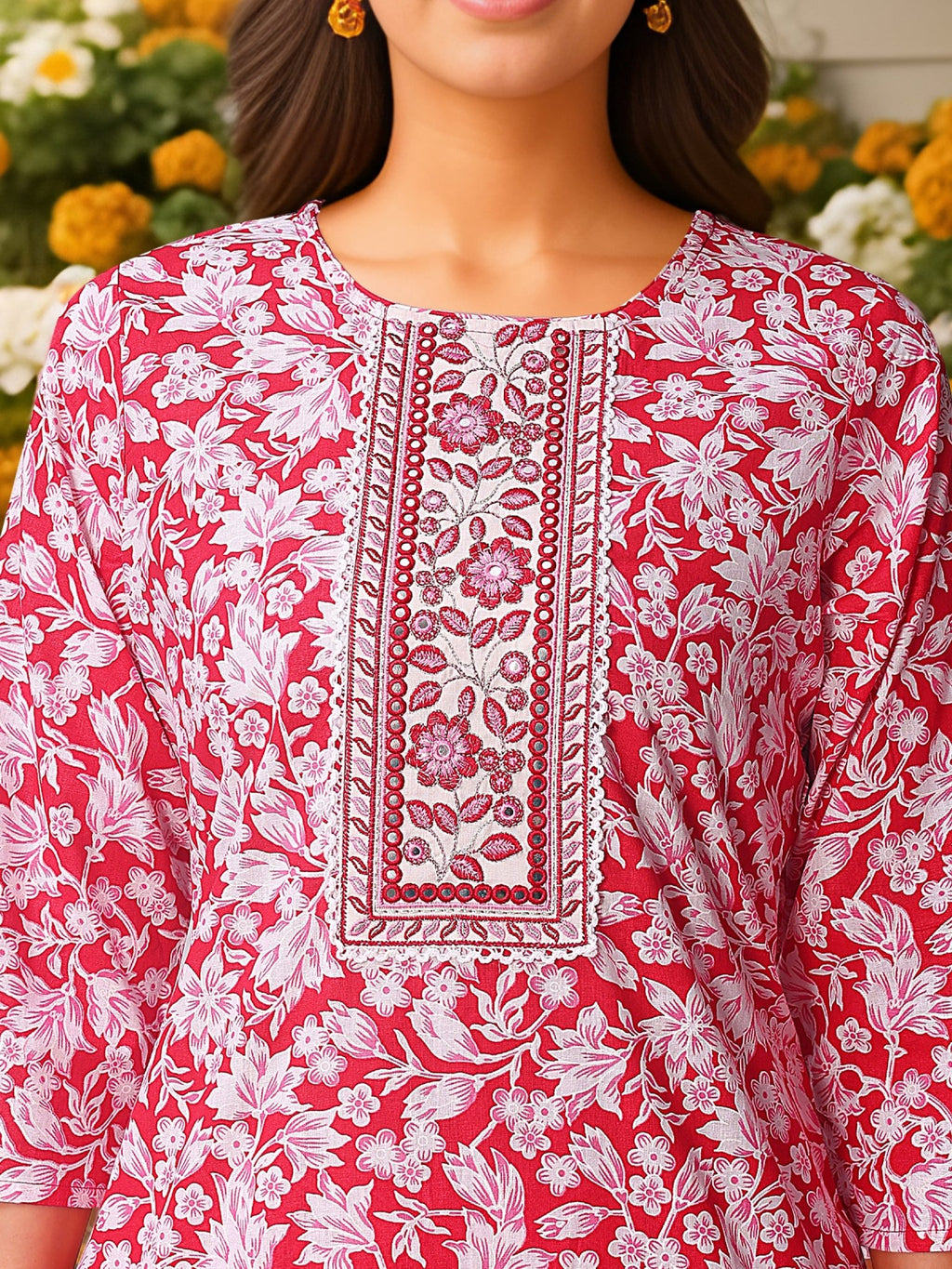 Pink Printed Pure Cotton Kurta Set — fabric detail — Pink comfortable pure cotton 2