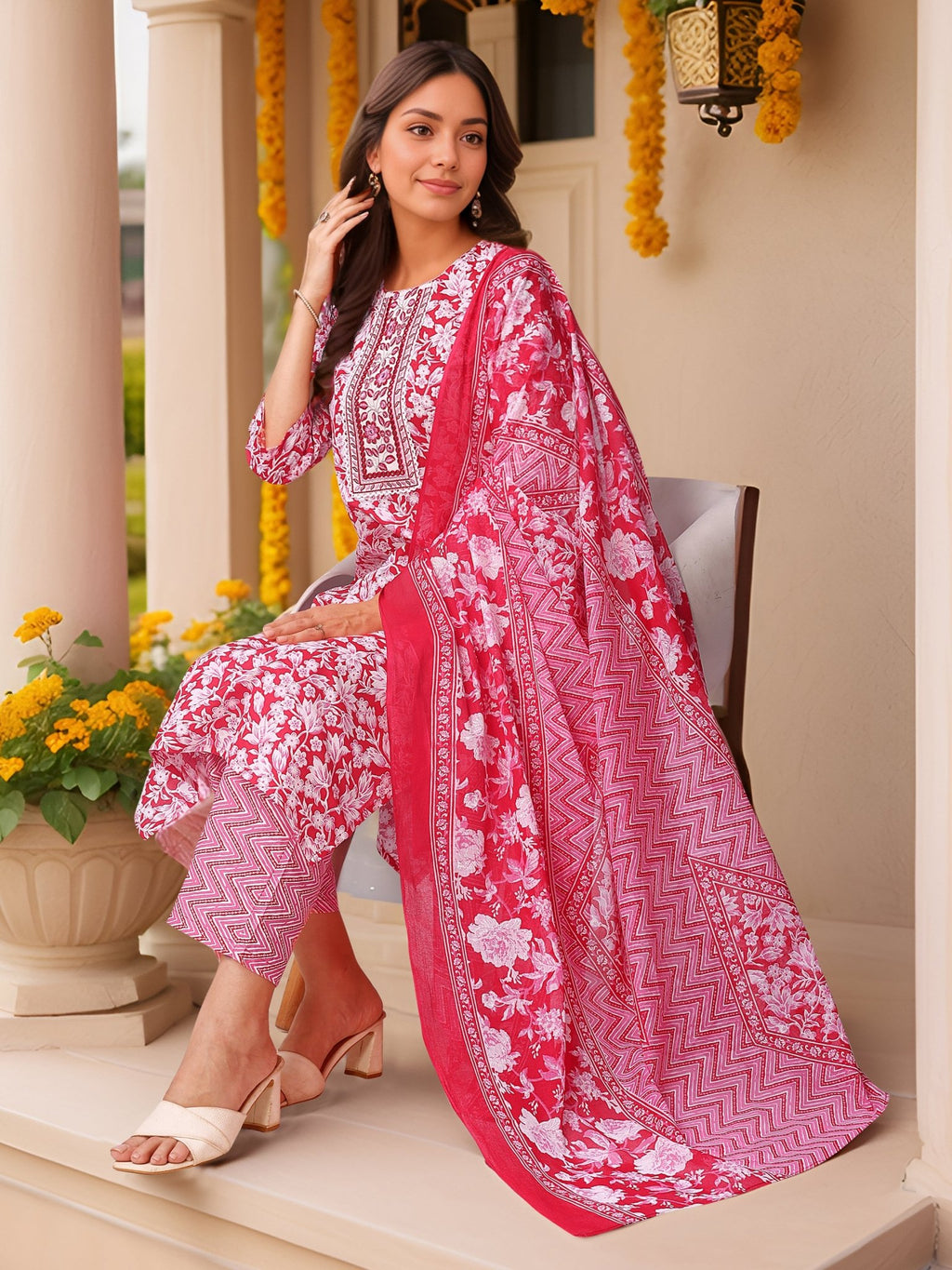 Pink Printed Pure Cotton Kurta Set — casual styling — summer pure cotton — Banwaree 2