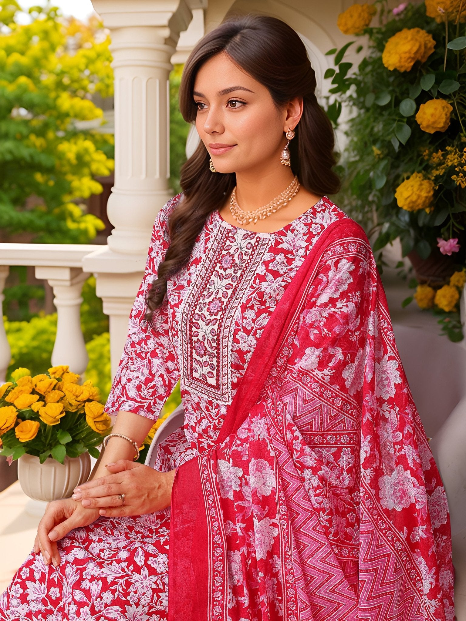 Pink Printed Pure Cotton Kurta Set — dupatta close up — Pink Pure Cotton — Banwaree 2