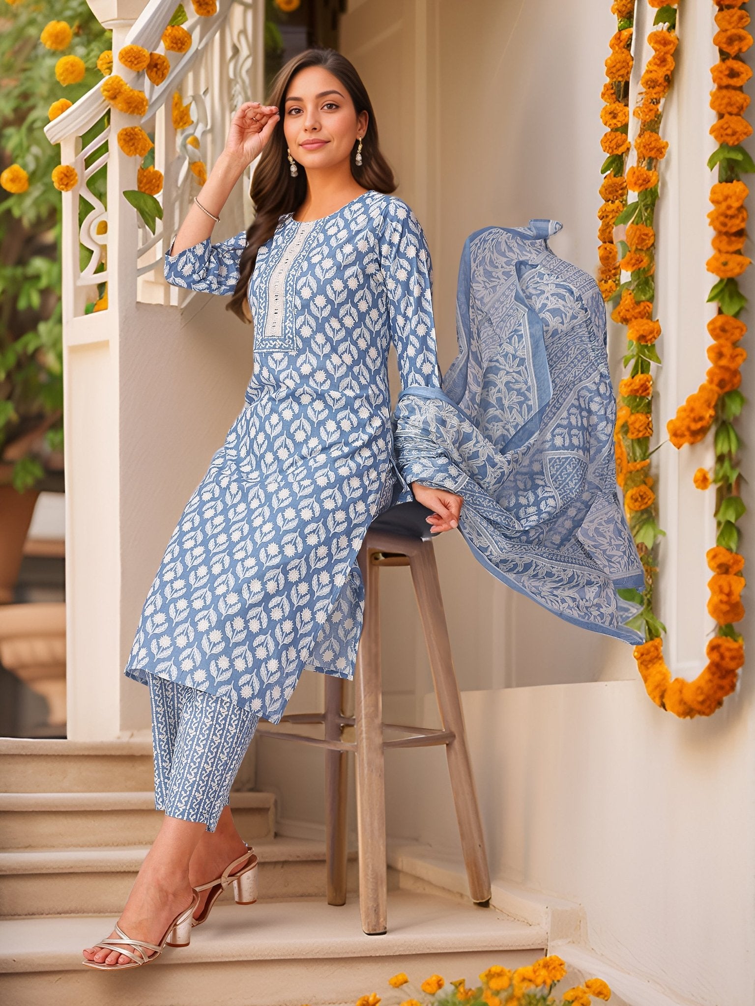 Blue Pure Cotton Printed Kurta Set — everyday styling — summer pure cotton — Banwaree