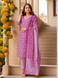 Purple Printed Pure Cotton Kurta Set — front view — pure cotton ethnic wear women