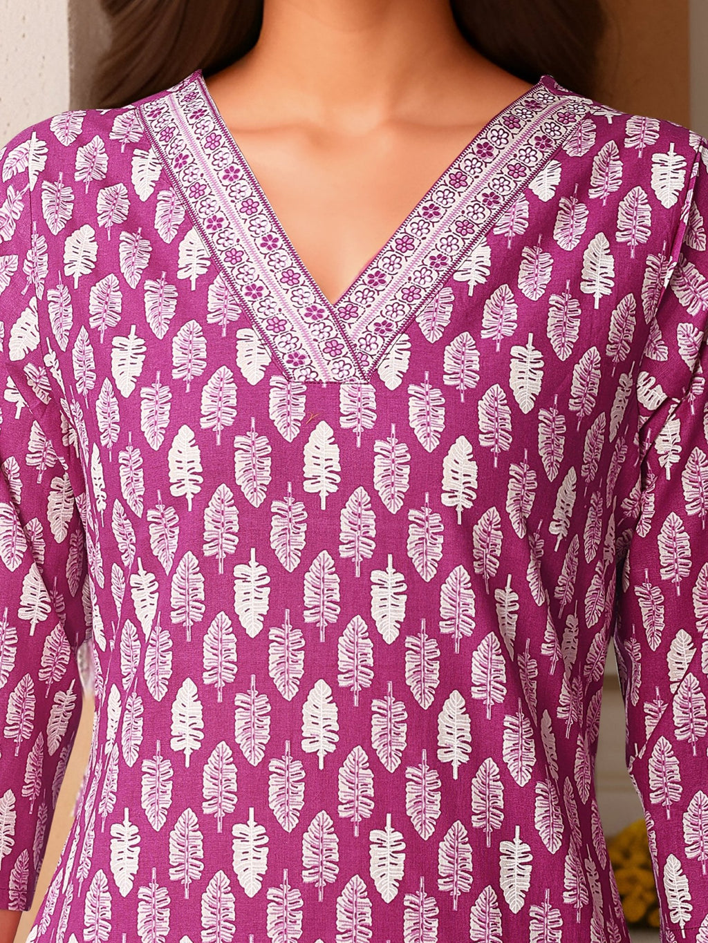 Purple Printed Pure Cotton Kurta Set — fabric detail — Purple comfortable pure cotton