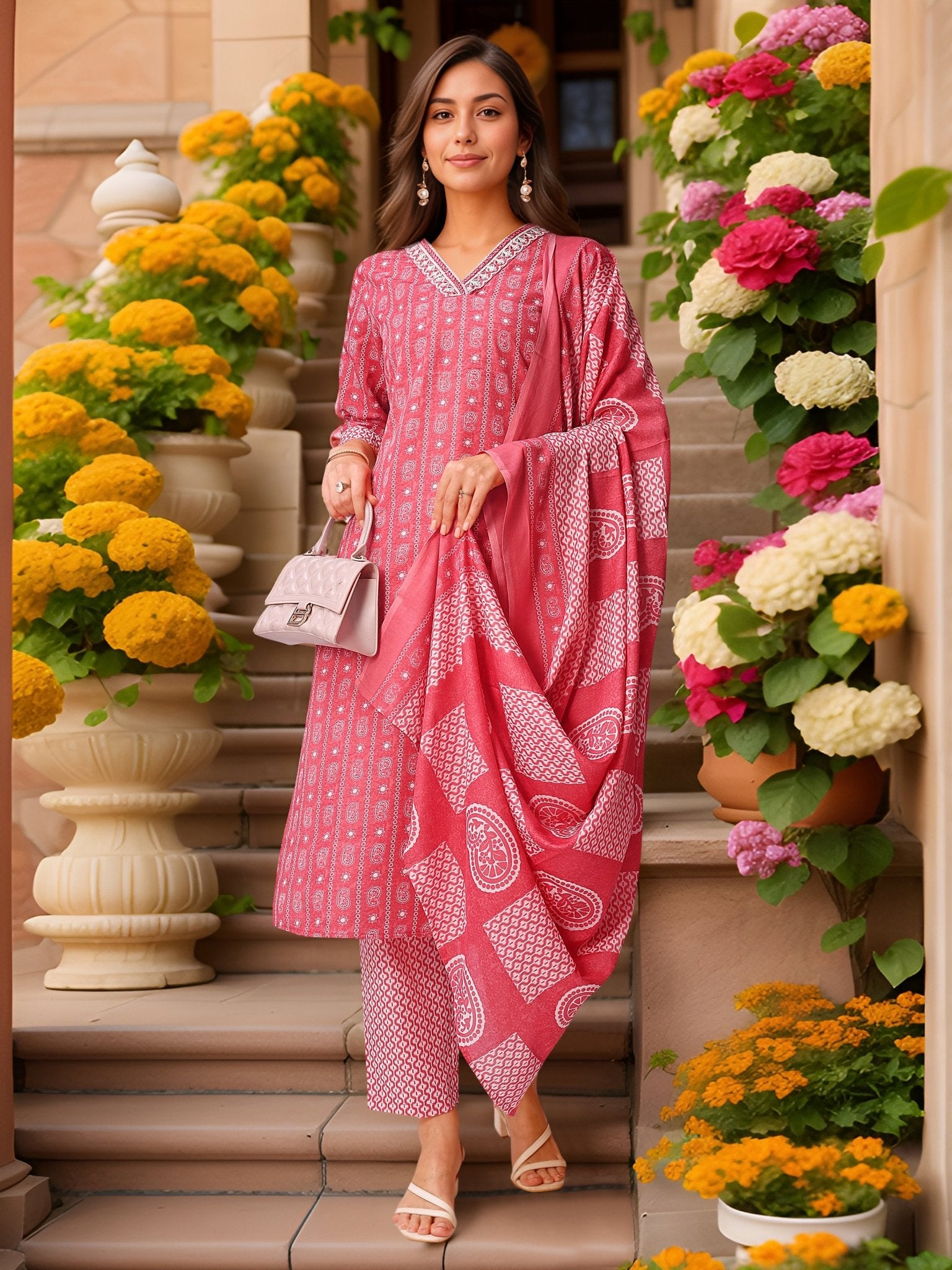 Pink Printed Pure Cotton Kurta Set — casual styling — summer pure cotton — Banwaree