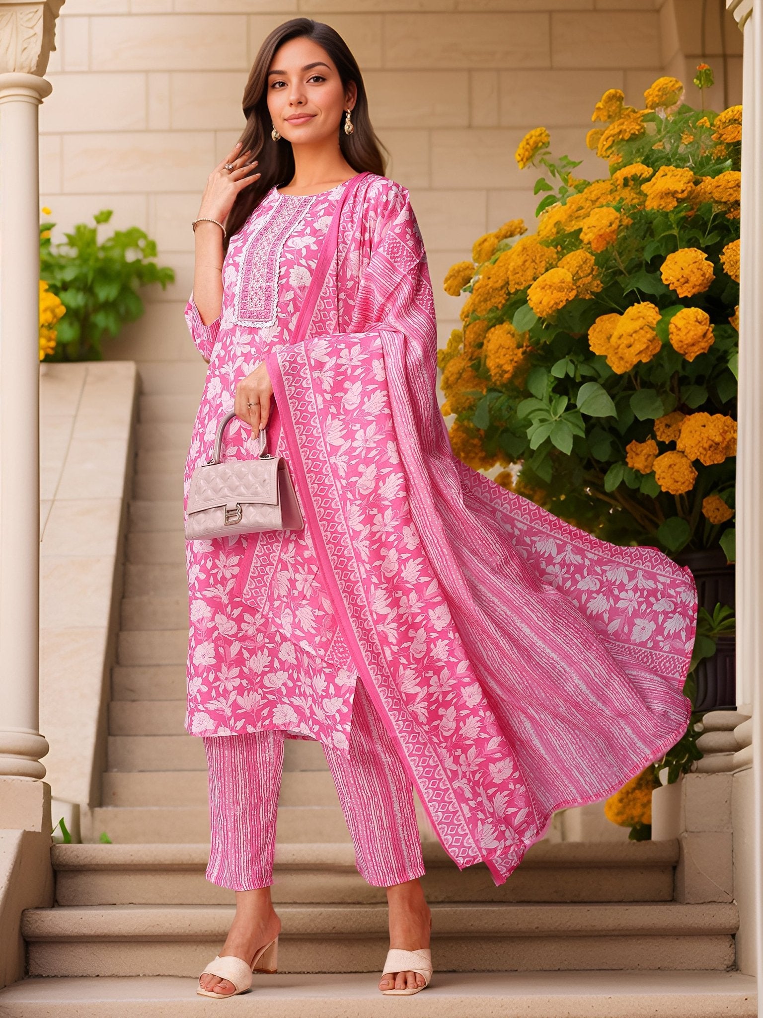 Pink Straight Kurta Set — casual styling — summer pure cotton — Banwaree