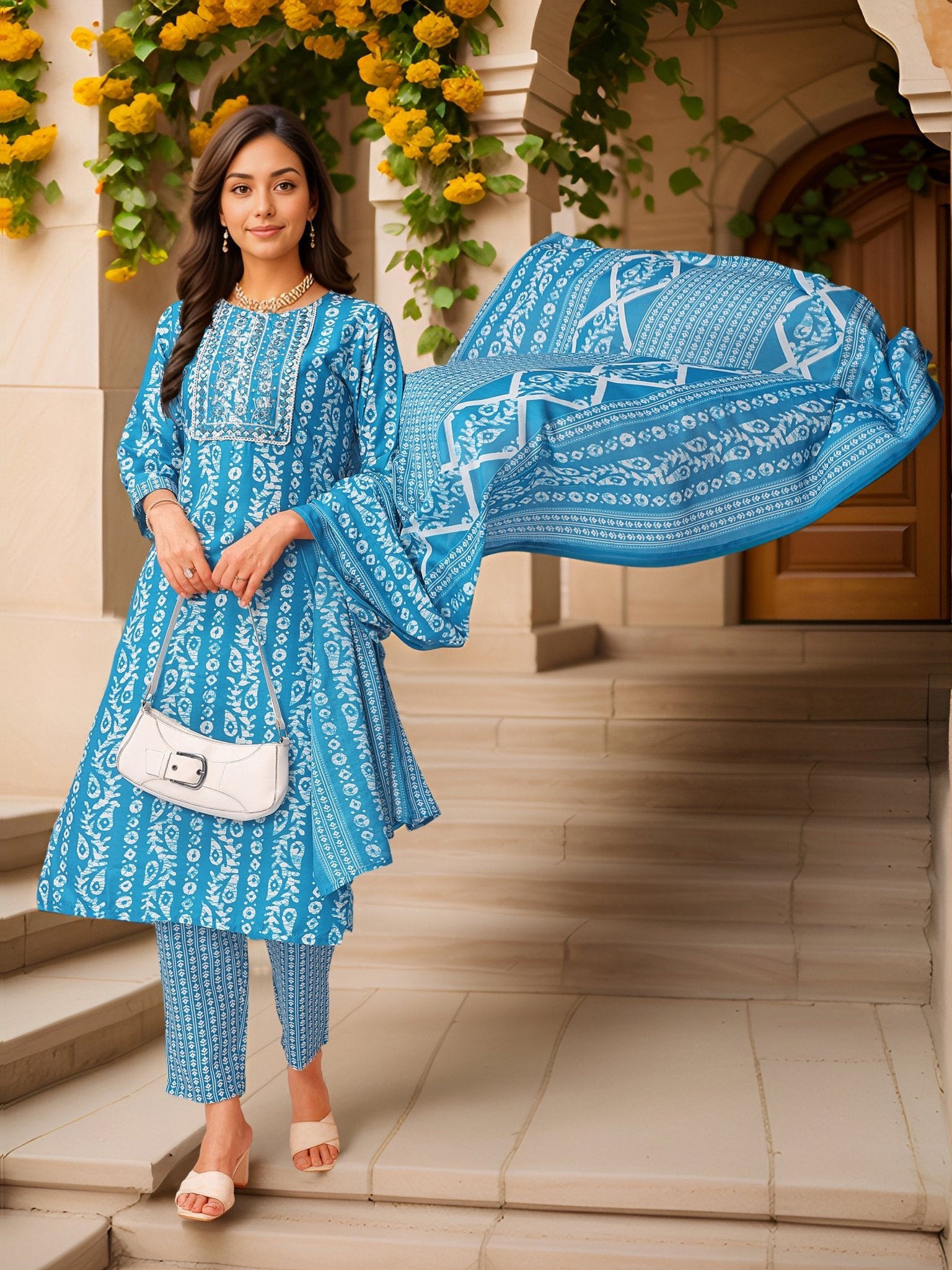 Ethnic Blue Pure Cotton Printed Kurta Set — everyday styling — summer pure cotton — Banwaree