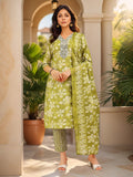Olive Green Cotton Blend Kurta Set — front view — pure cotton ethnic wear women
