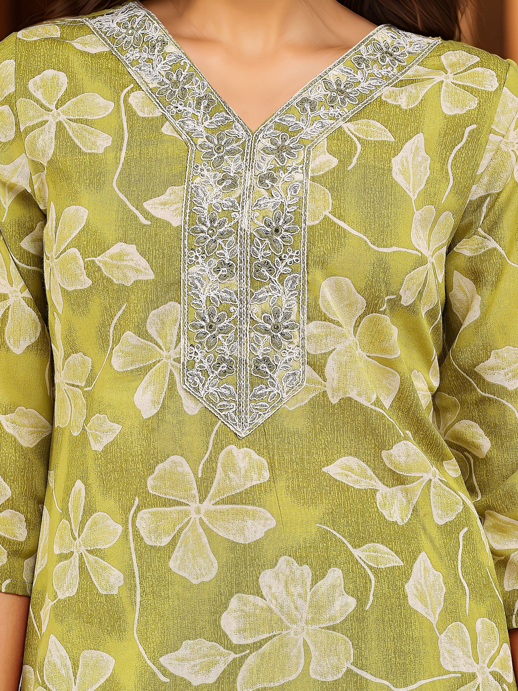 Olive Green Cotton Blend Kurta Set — fabric detail — Green breathable cotton blend