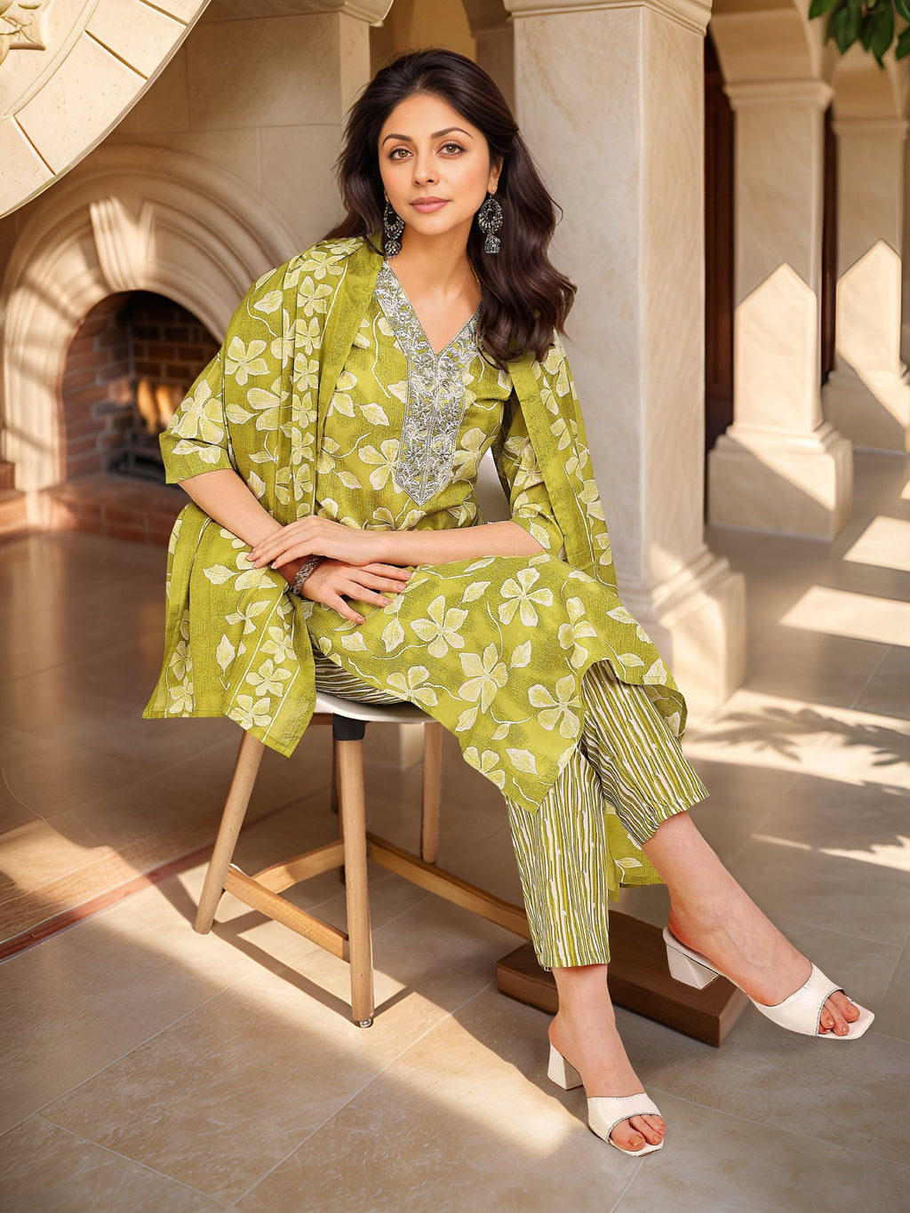 Olive Green Cotton Blend Kurta Set — festive styling — casual cotton blend — Banwaree