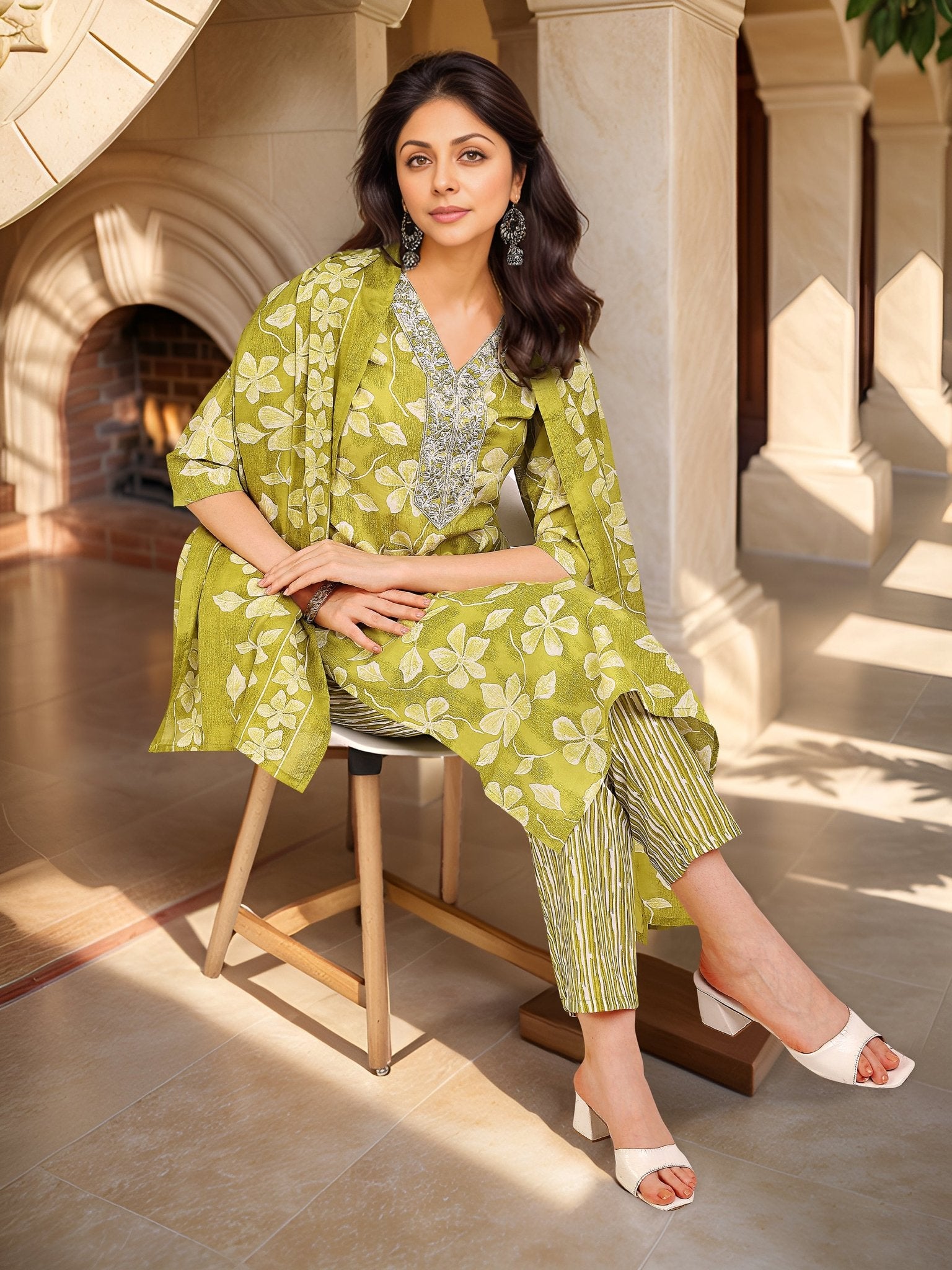 Olive Green Cotton Blend Kurta Set — festive styling — casual cotton blend — Banwaree