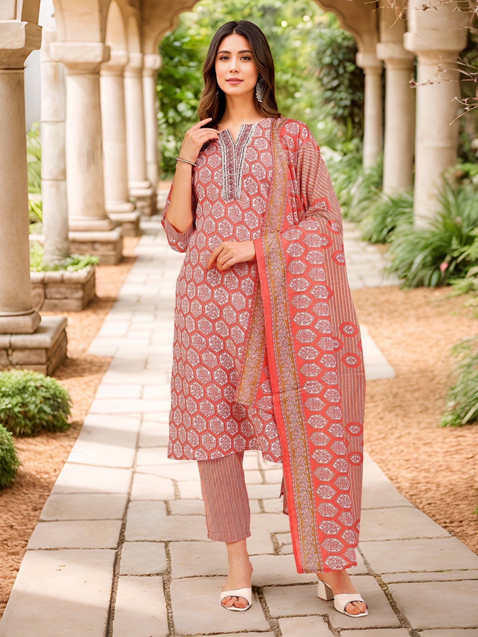 Pink Indian Kurta Set — front view — pure cotton ethnic wear women