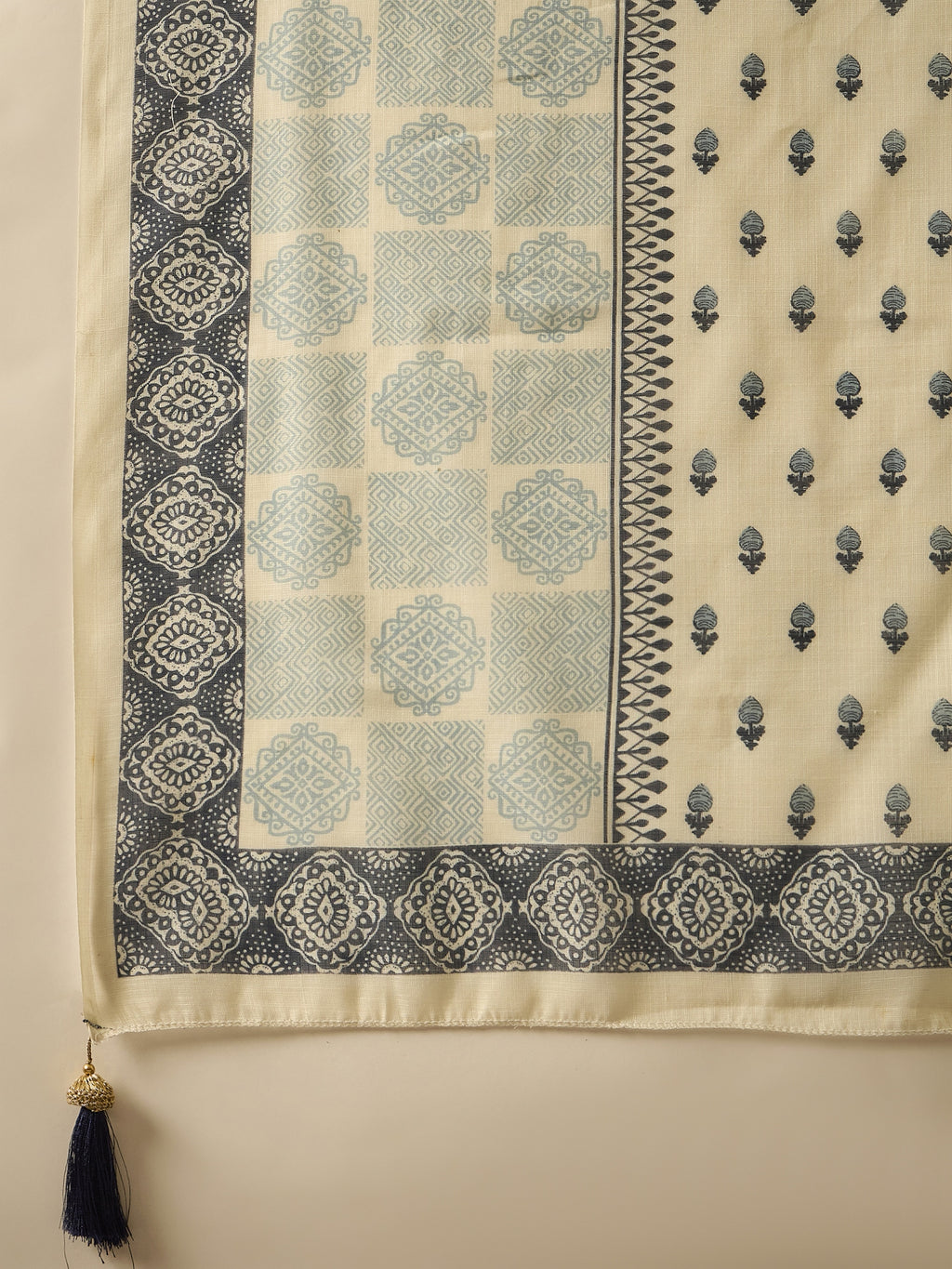 Blue Silk Blend Kurta Set with Printed Dupatta — full length everyday look — Blue — Banwaree