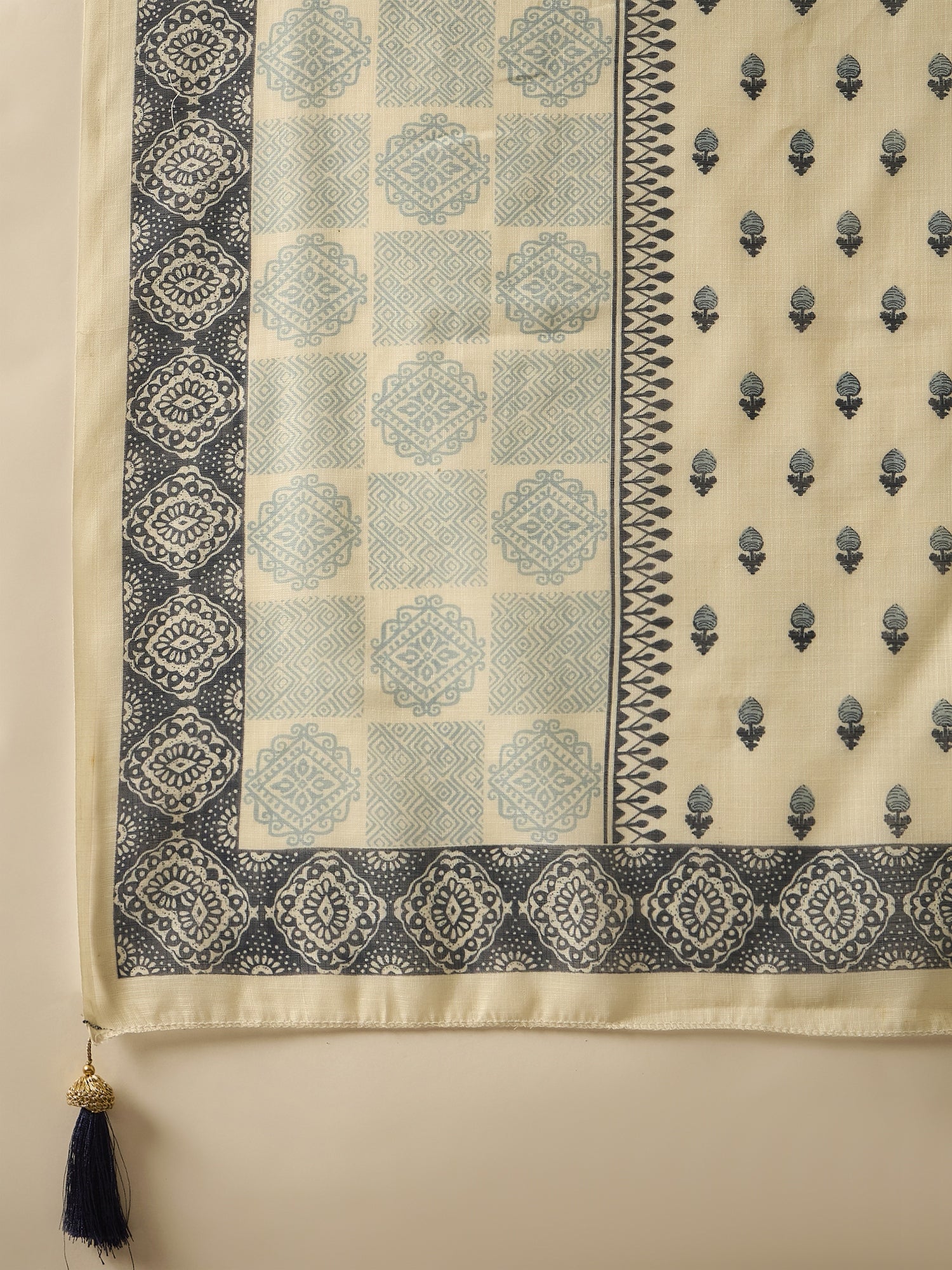 Blue Silk Blend Kurta Set with Printed Dupatta — full length everyday look — Blue — Banwaree