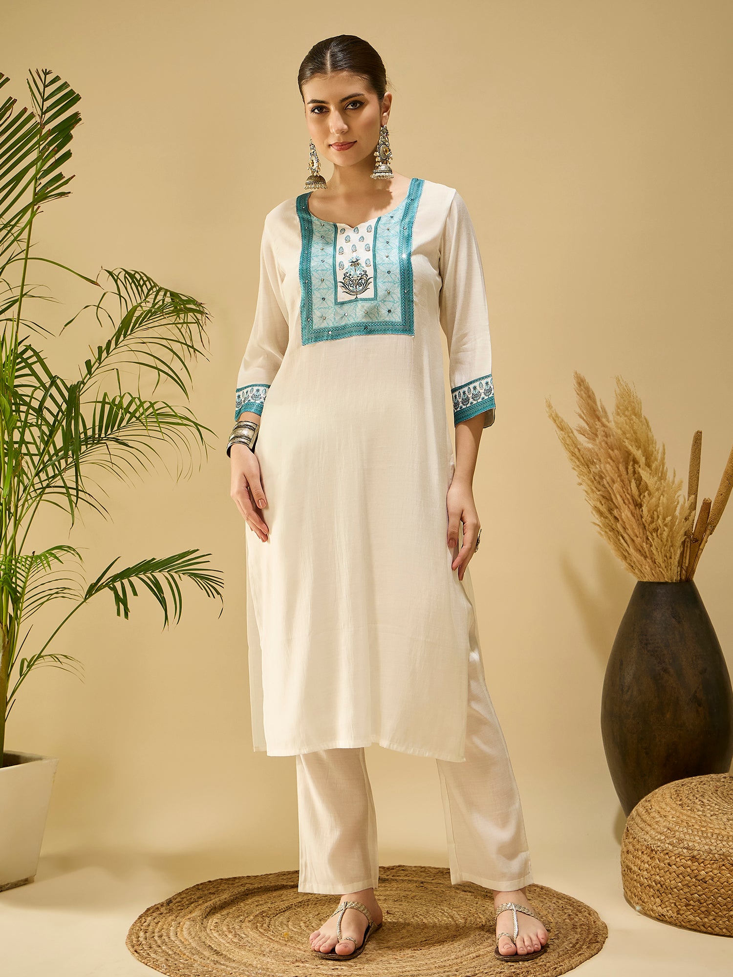 White Silk Blend Festive Kurta Set — complete 3-piece set — White Silk Blend