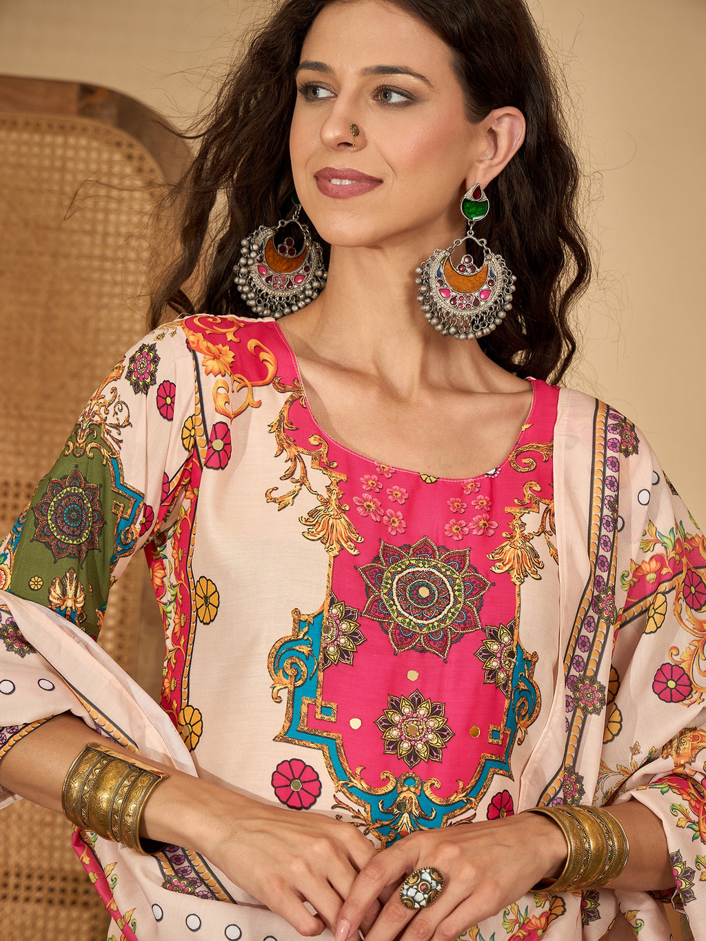 Beige Silk Blend Yoke Kurta Set — fabric detail — Beige premium silk blend