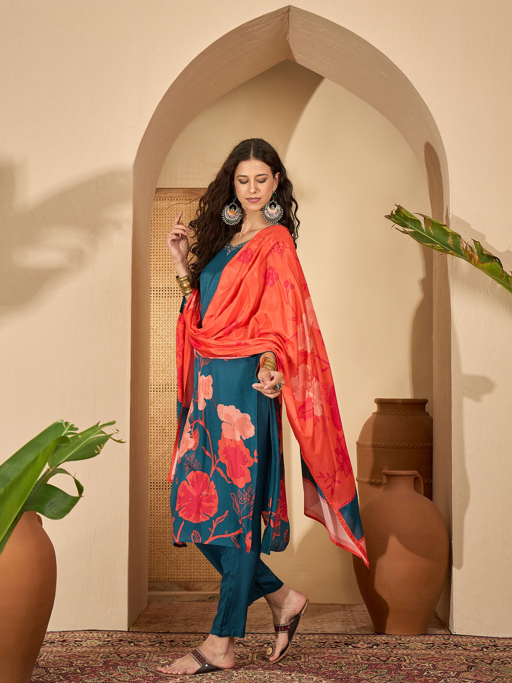 Blue Pure Silk Yoke Design Kurta Set — side view — Blue Pure Silk women — Banwaree