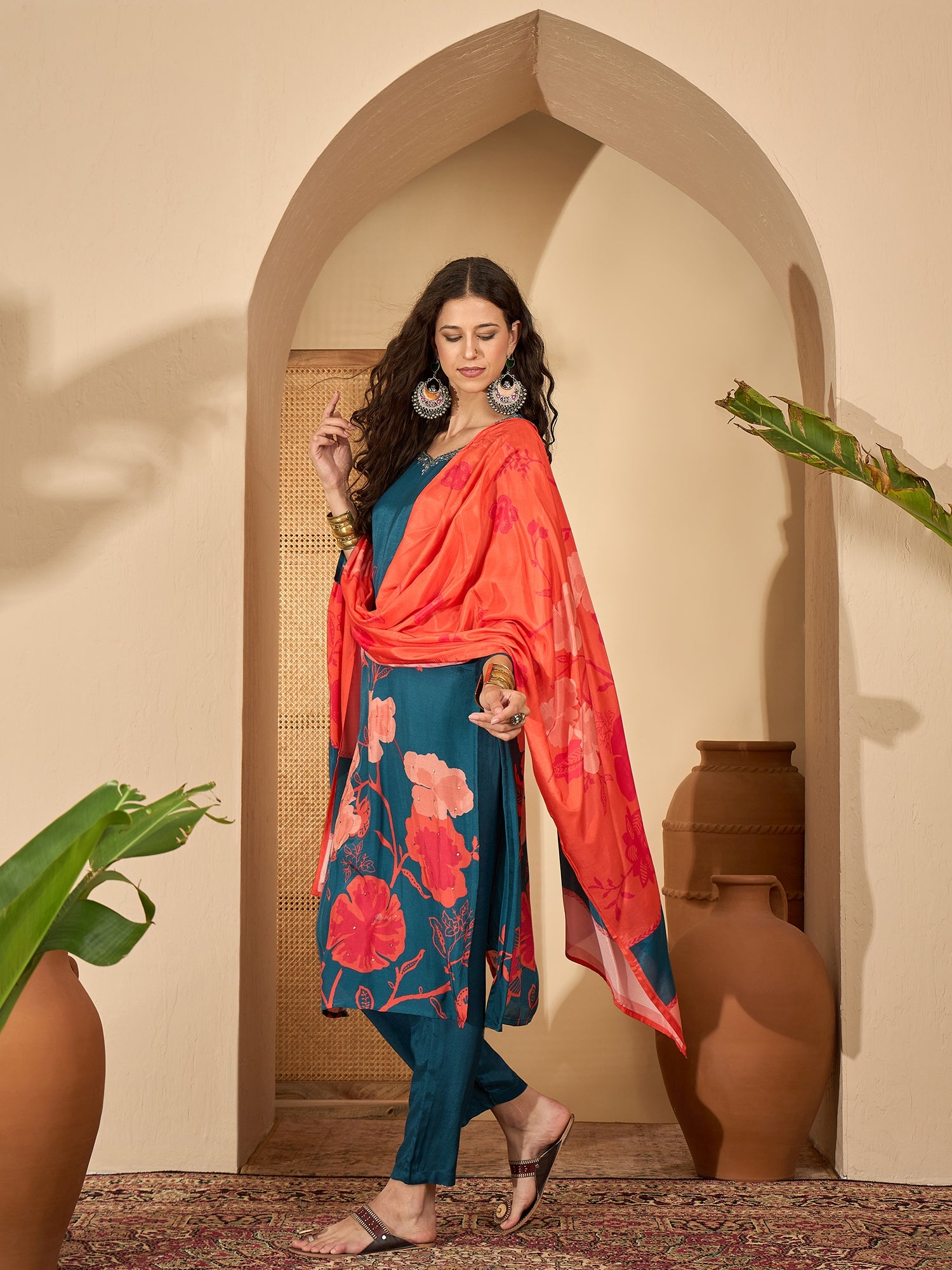 Blue Pure Silk Yoke Design Kurta Set — side view — Blue Pure Silk women — Banwaree