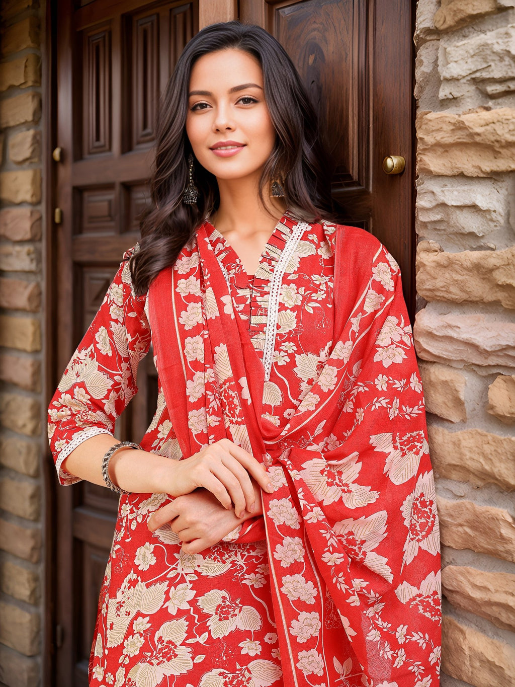 Printed Pink Cotton Blend Kurta Set — dupatta close up — Pink Cotton Blend — Banwaree 2