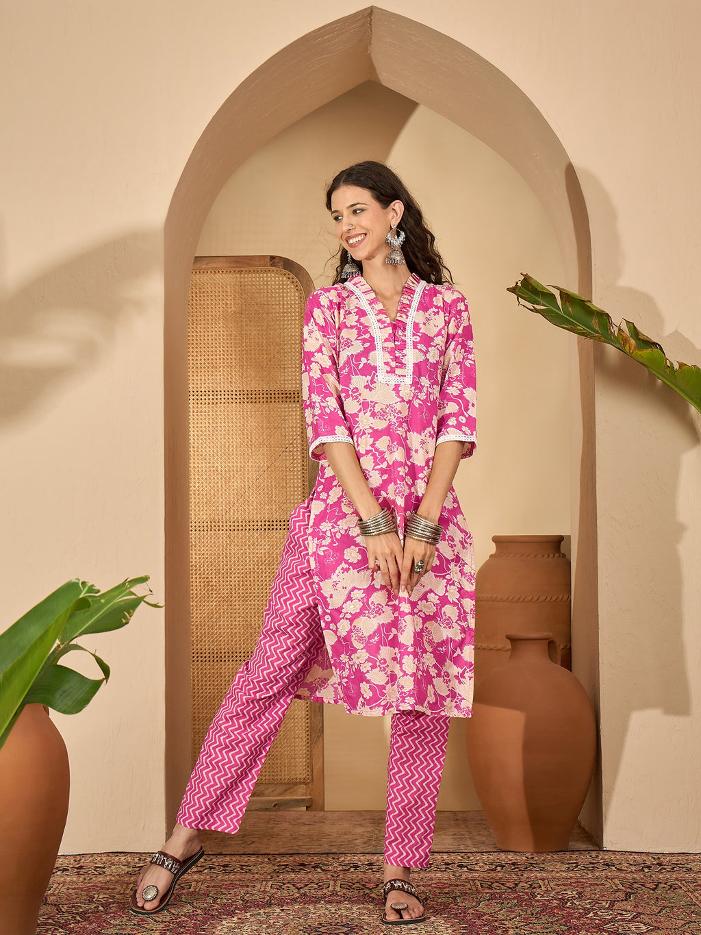Pink Cotton Blend Kurta Set — complete 3-piece set — Pink Cotton Blend 2