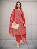 Printed Red Kurta Set in Cotton Blend — front view — pure cotton ethnic wear women