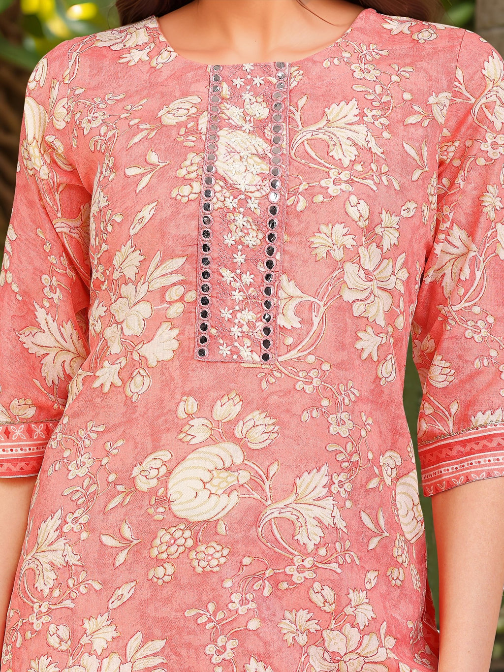 Pink Cotton Blend Straight Kurta Set — fabric detail — Pink breathable cotton blend