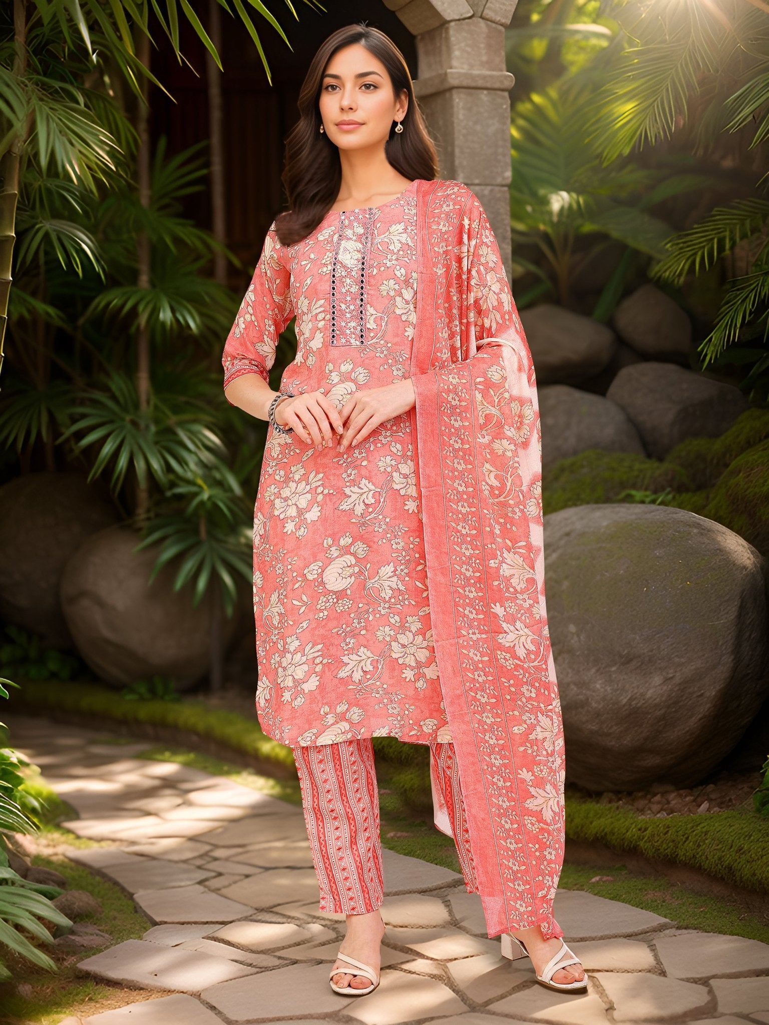 Pink Cotton Blend Straight Kurta Set — casual styling — casual cotton blend — Banwaree