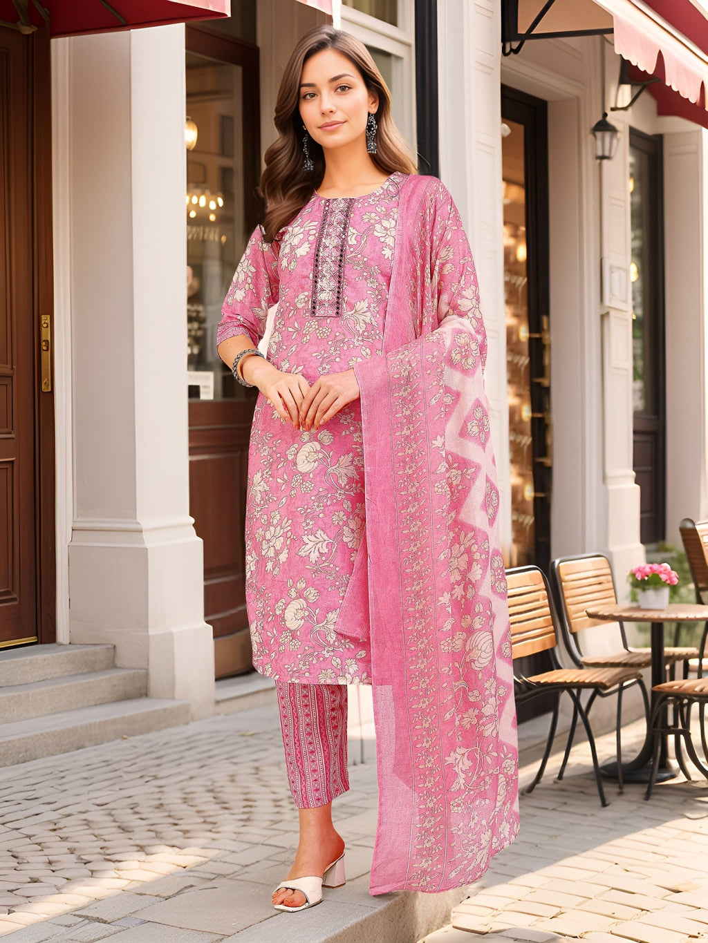 Pink Straight Kurta Set — casual styling — casual cotton blend — Banwaree