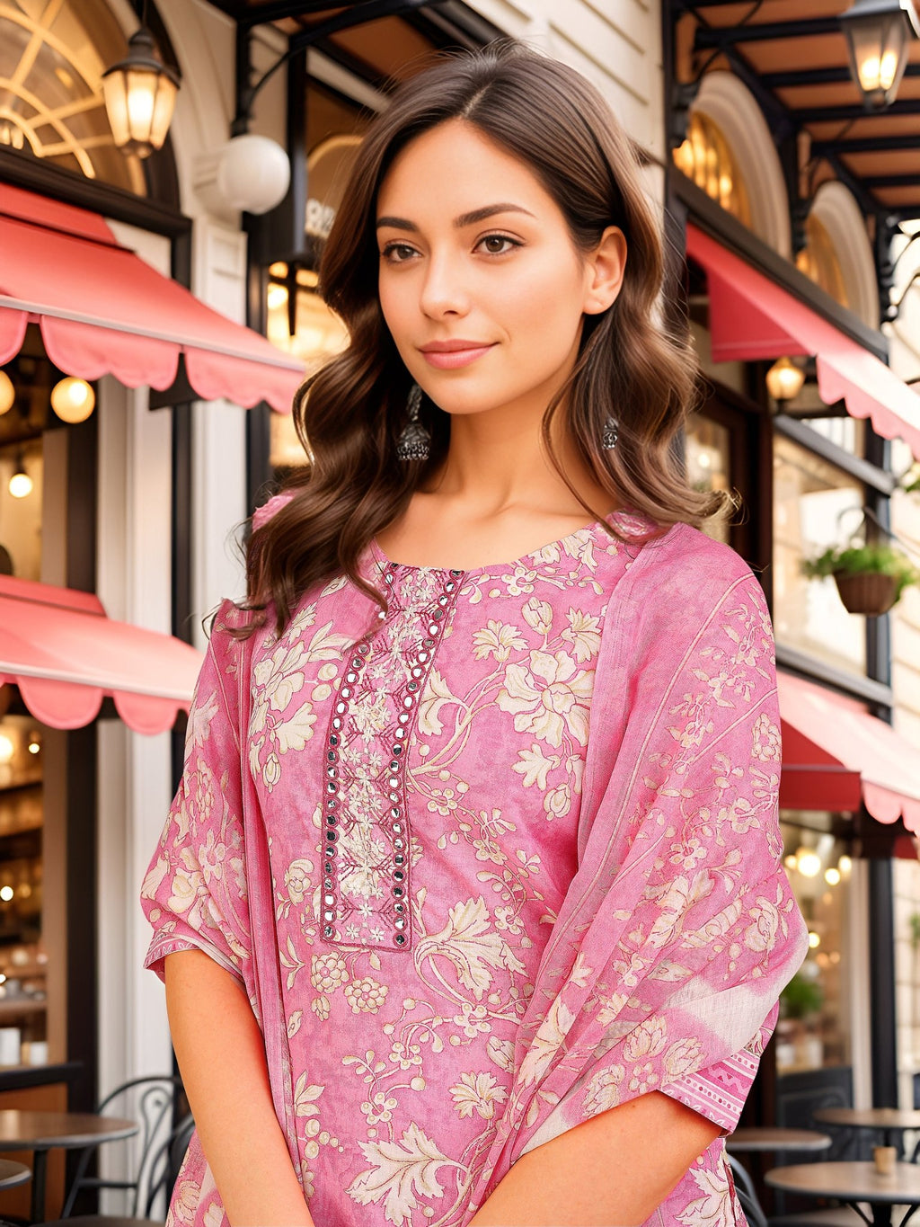 Pink Straight Kurta Set — dupatta close up — Pink Cotton Blend — Banwaree