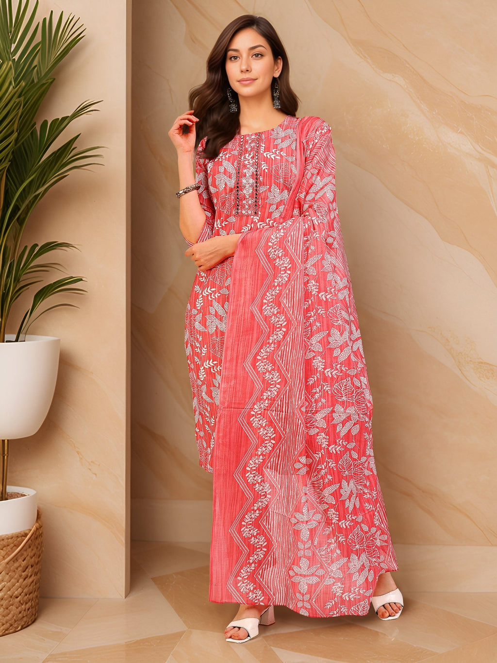 Pink Cotton Blend Kurta Set — front view — pure cotton ethnic wear women