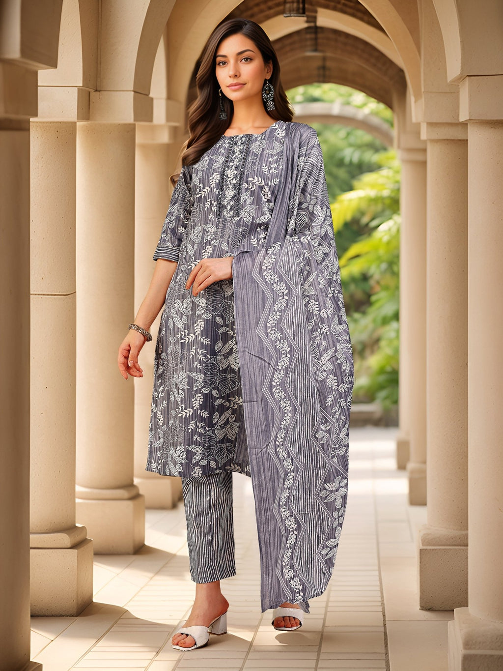 Grey Indian Kurta Set — casual styling — casual cotton blend — Banwaree