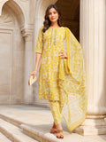 Yellow Cotton Blend Festive Kurta Set — front view — pure cotton ethnic wear women
