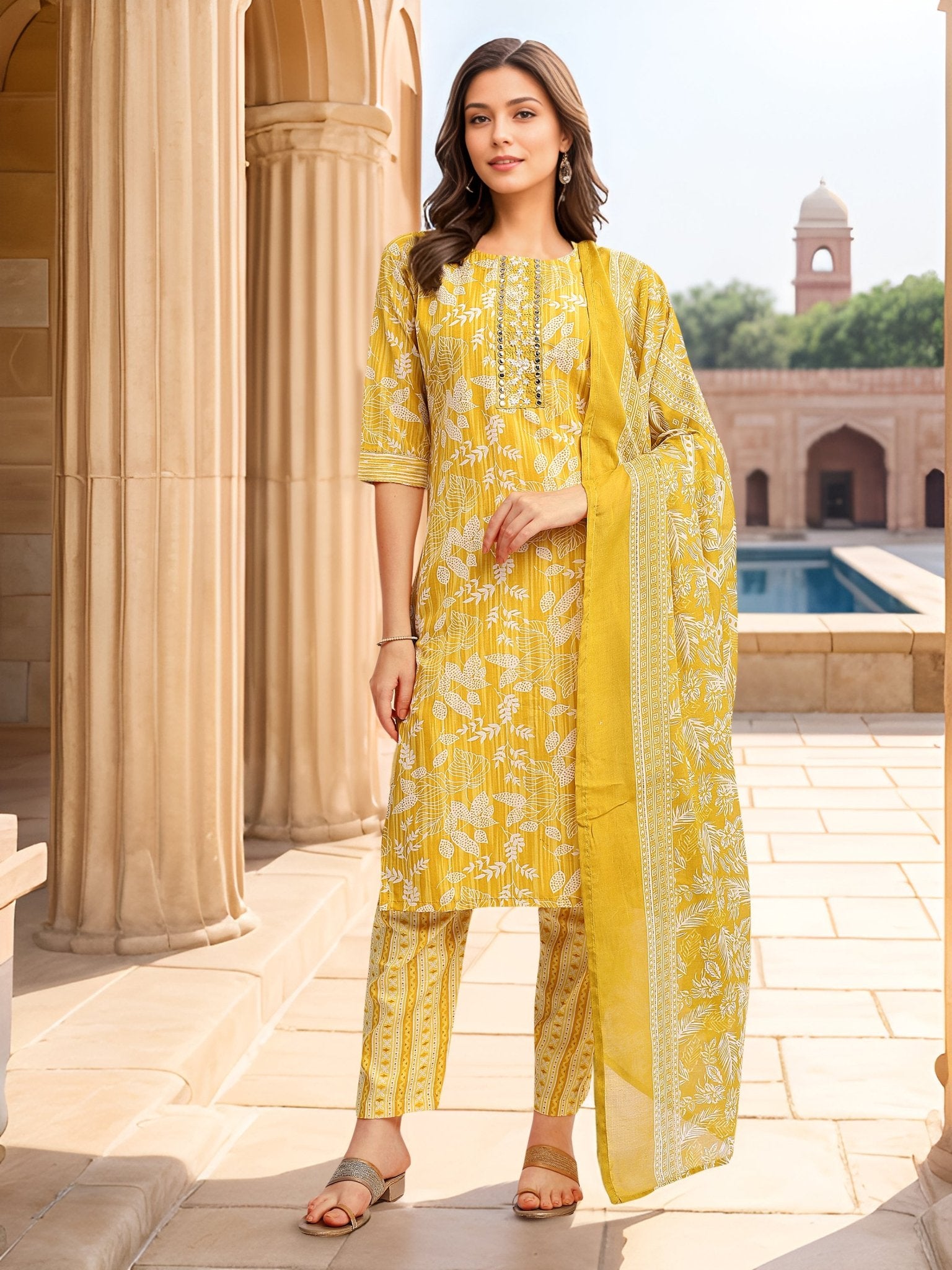 Yellow Cotton Blend Festive Kurta Set — festive styling — casual cotton blend — Banwaree