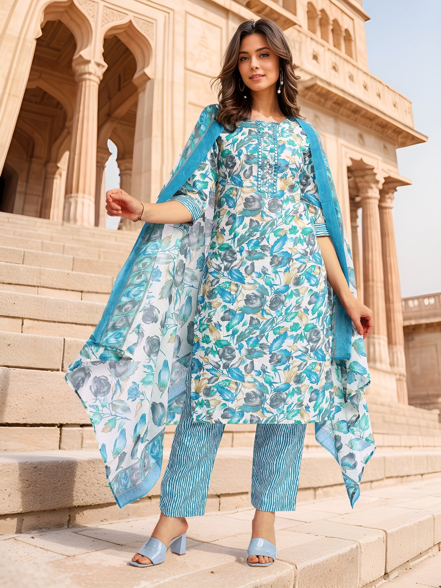 Blue Printed Kurta Set — everyday styling — casual cotton blend — Banwaree