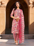 Printed Pink Cotton Blend Kurta Set — front view — pure cotton ethnic wear women