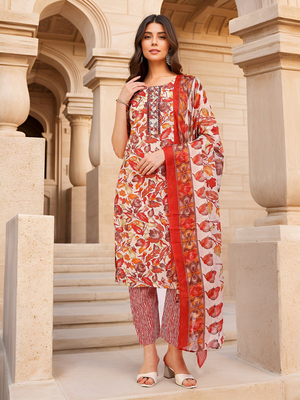 Red Cotton Blend Kurta Set — festive styling — casual cotton blend — Banwaree